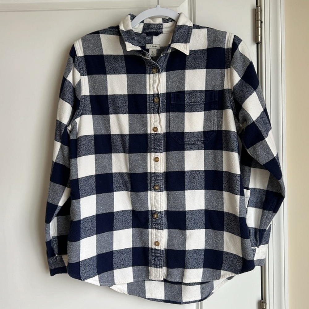 LL BEAN Women’s Soft-Brushed Organic Cotton Flannel Shirt, Dark Indigo